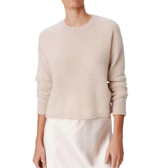 ATM Cashmere Long Sleeve Pullover in Oatmeal NWT Pink Contrast Stich Detailing - Picture 2 of 12
